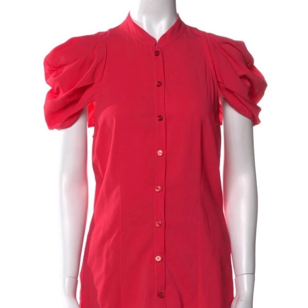 Women's Red Puff Sleeve Button-Up Top